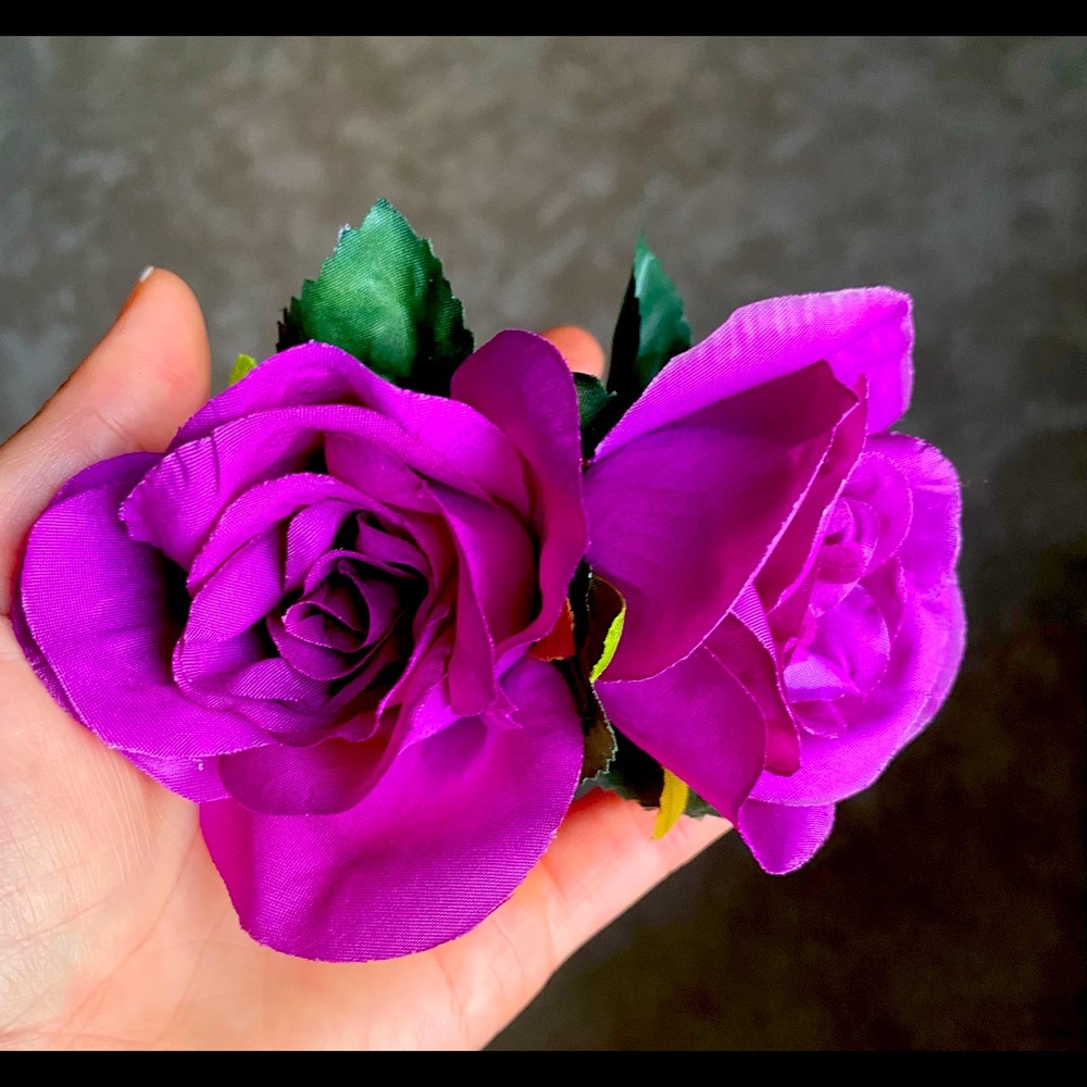 Purple Double Rose Hair clip Pinup Rockabilly